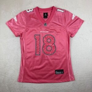 Reebok Peyton Manning Denver Broncos Pink Polka Dot Jersey Womens Large NFL 18